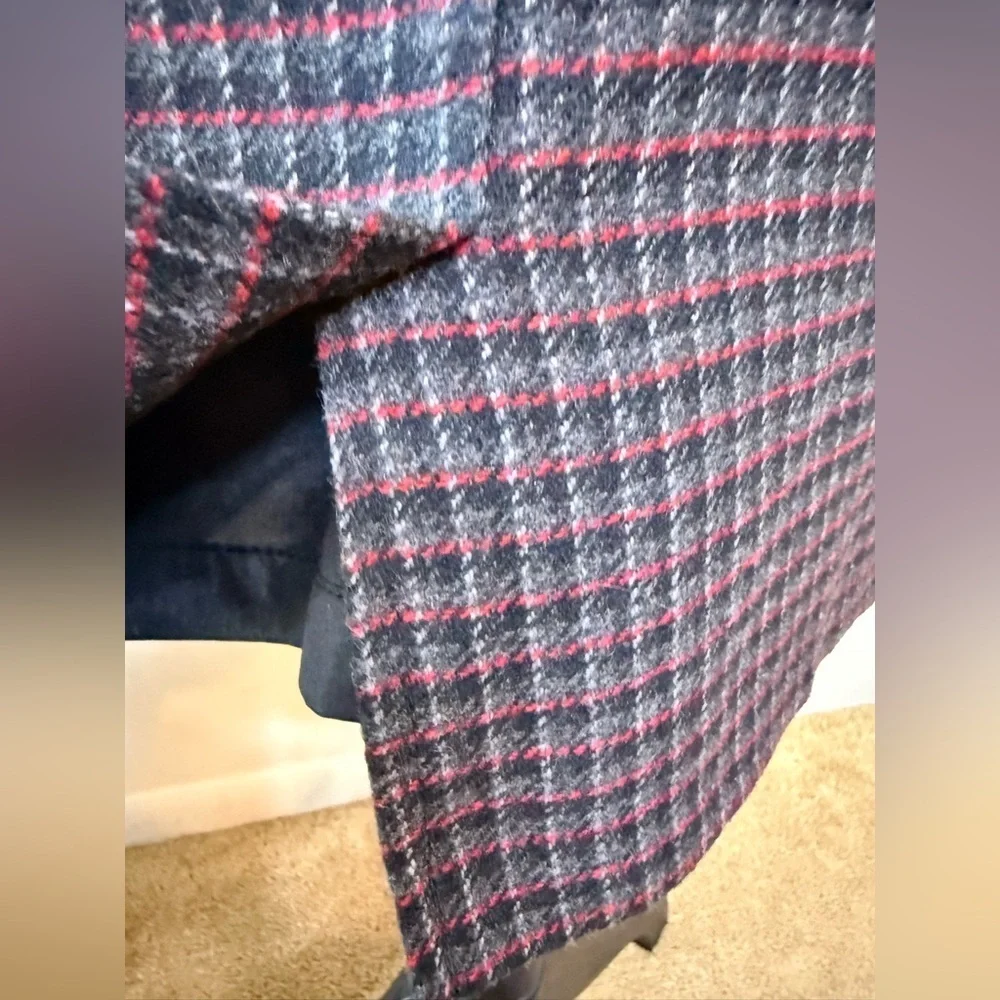 Vintage Briggs wool blend preppy classic gray red plaid high waist skirt 6P EUC